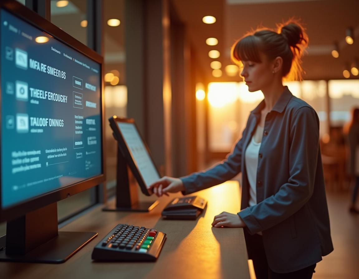 woman looking at retail digital signage screen