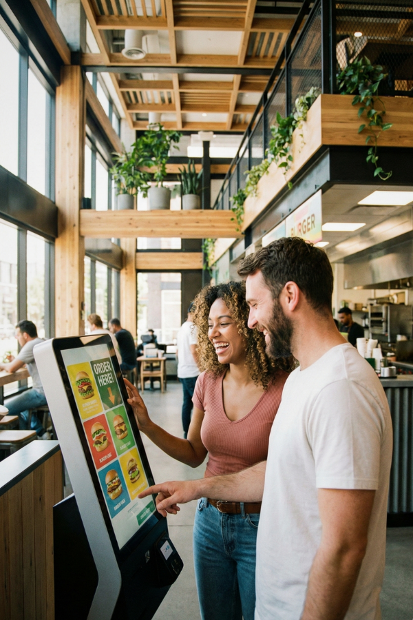 friends ordering with SST at QSR - portrait