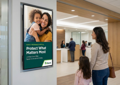Enterprise Digital Signage Insurance Ad In Bank Branch