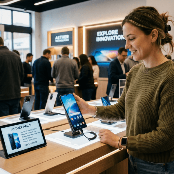 lift and learn technology - woman in electronics store