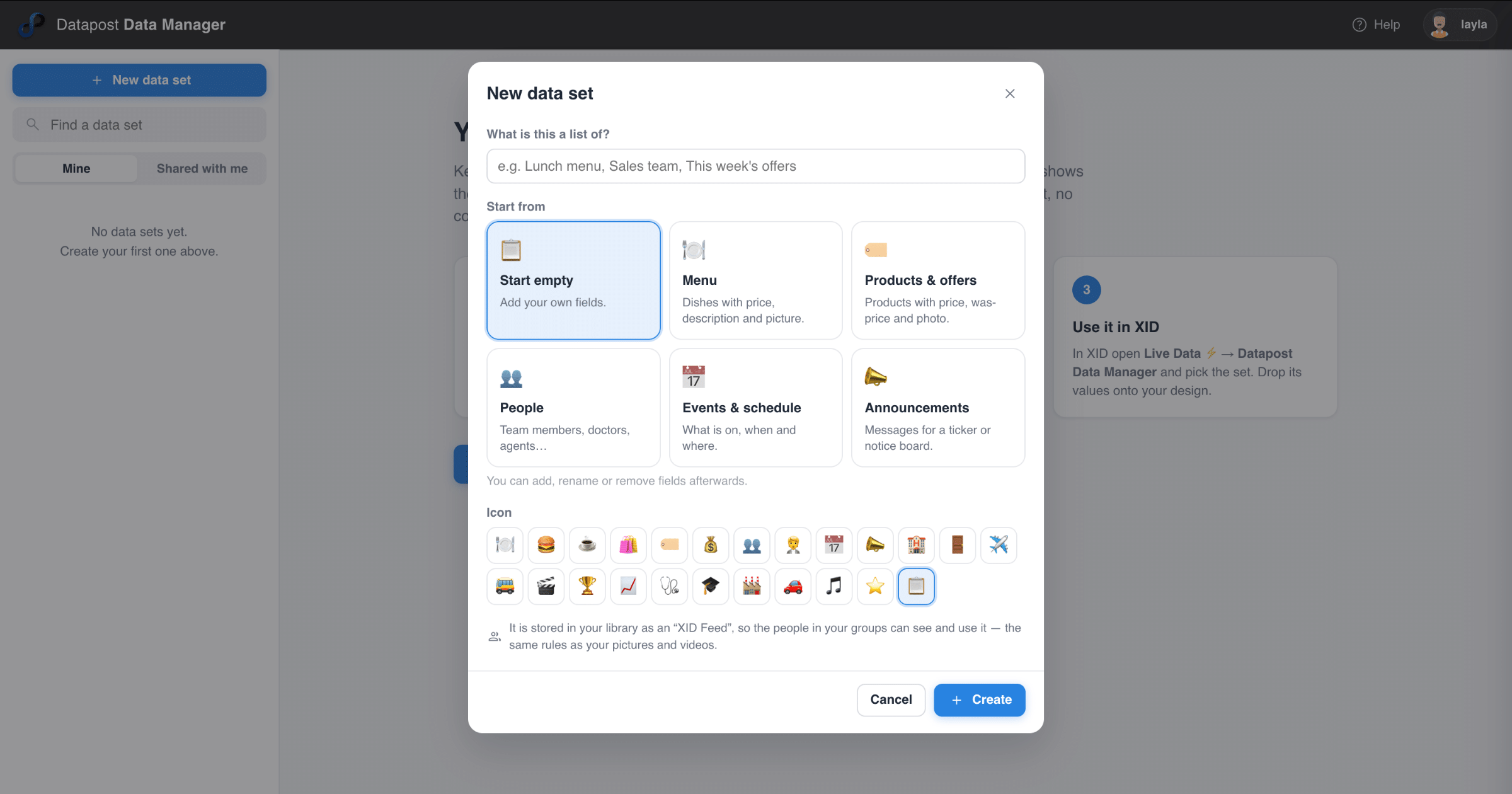 options for adding new data set to XID design
